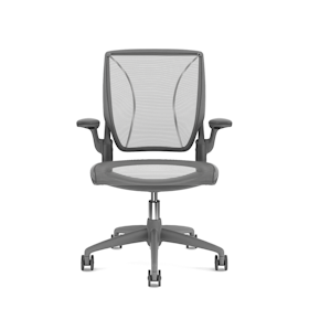 Pinstripe Mesh Gray World Task Chair, Fixed Arms, Gray Frame
